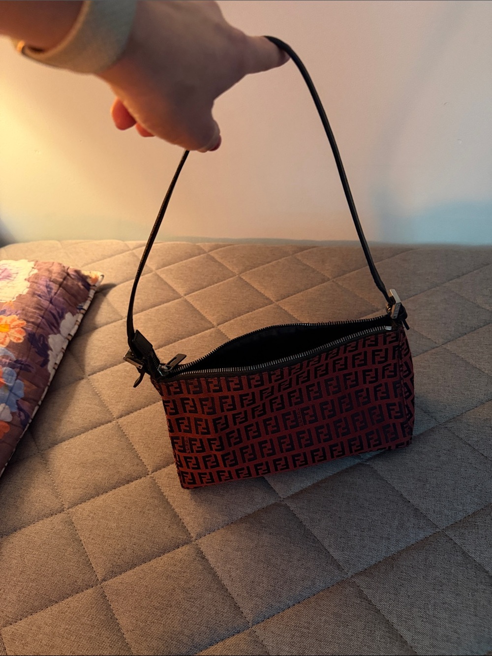 Fendi Zucca FF Logo Pouch in Red and Black - Picture 6 of 6